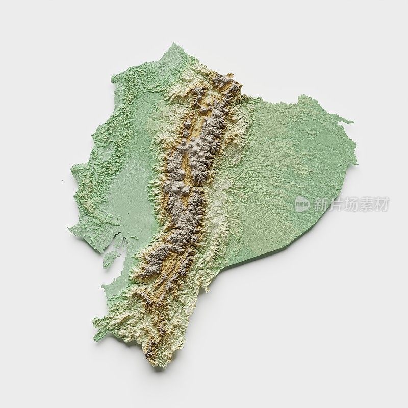 厄瓜多尔(大陆)地形图- 3D渲染